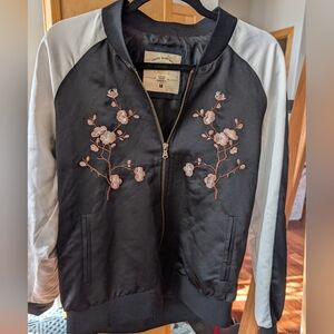 Floral Embroidered Black and White Women's Jacket